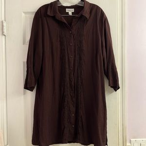 Coldwater Creek Deep Purple Plum Button Down Tunic Shirt Women’s XL